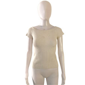 INTERMIX Boat Neck Rib Knit Top in Ivory (Size XS)